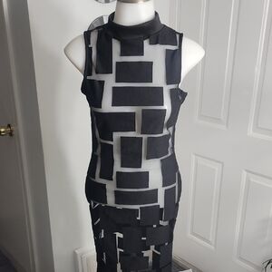 Black/ Sheer Geometric Mesh Patchwork  Sleeveless High/ Low  Dress Size Medium